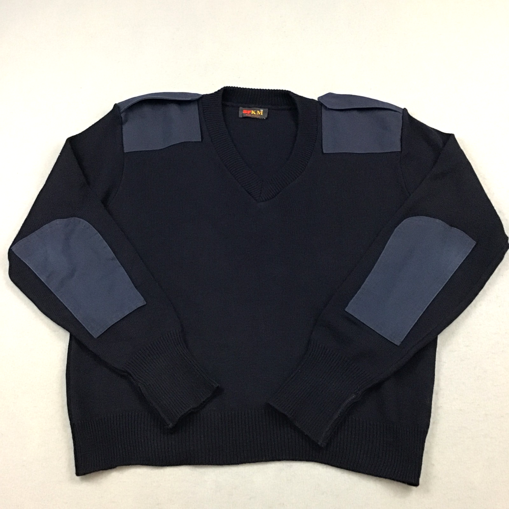 SFKM Sweater Men Extra Large Blue Commando Military V-Neck Elbow Patch USA XL